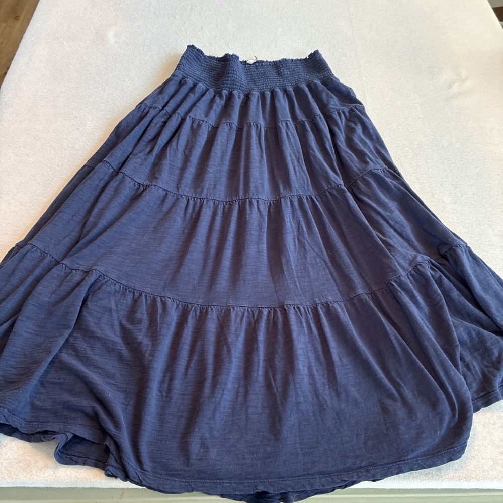 Old Navy Womens Maxi Skirt XL Blue Smocked Waist High Rise 100% Cotton Peasant